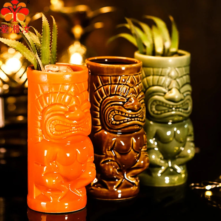 Mclaren Idol Tiki The God McKay Cocktail Cups Hand-Made Green Brown Orange Chinese Ceramic,Glassware for Drinking