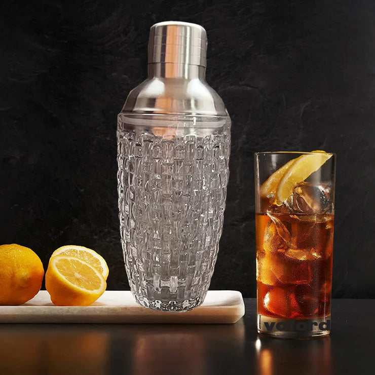 Luxury Glass Cocktail Shaker Martini Mocktail Making Set with Leakproof Metallic Steel Lid Strainer for Home Use Bar Cart Gadget