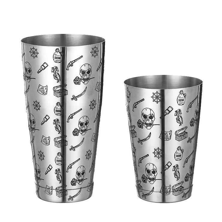 Boston Cocktail Shaker With Etched Pattern Bar Cocktail Shaker Tin Set - 800ml & 500ml