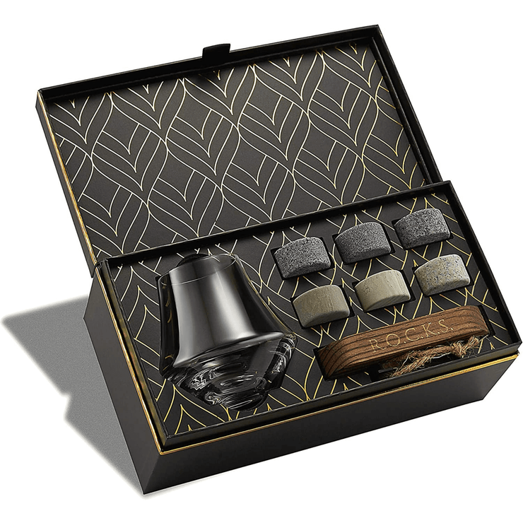 Whiskey Stones & Crystal Nosing Tasting Glass Gift Set Set of 6 7oz or 207ml