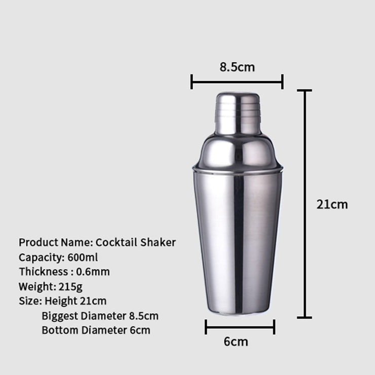 750ml/600ml Stainless Steel Cocktail Shaker Set Barware Tools with Wooden  Rack
