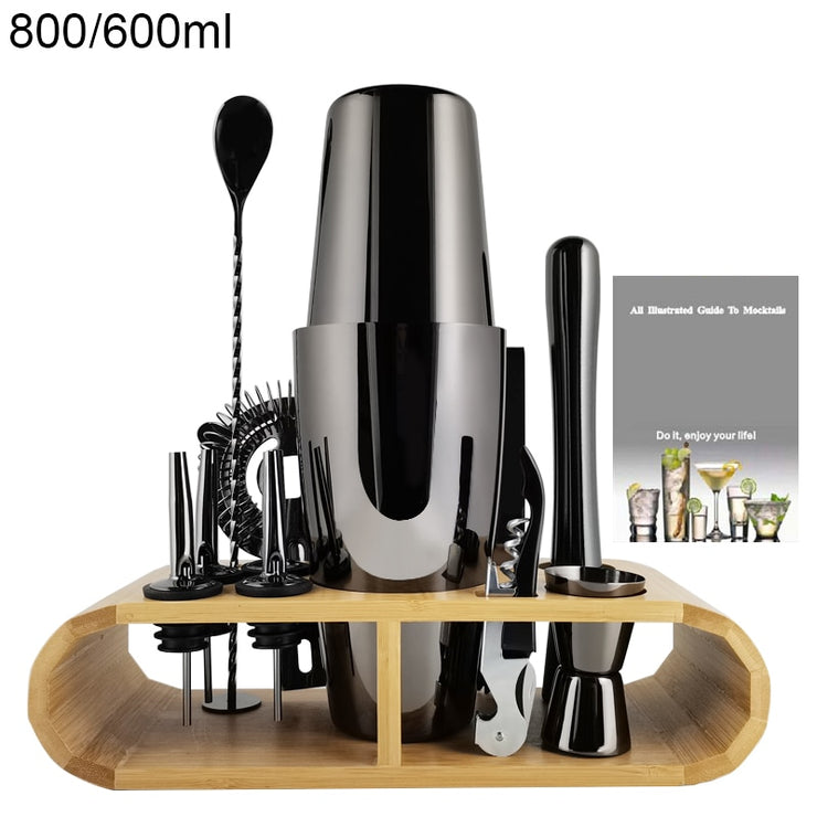 Cocktail Shaker Mixer Drink Bartender Browser Kit Bars Set Tools With Wine Rack Stand