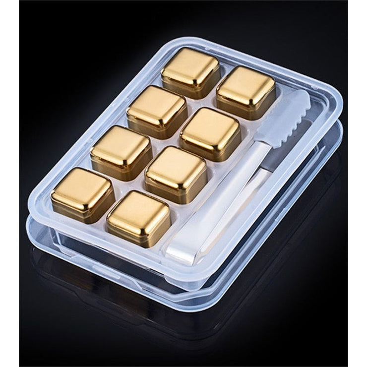 Stainless Steel Gold Ice Cube Set Beer Red Wine Coolers Reusable Chilling Stones Vodka Whiskey Keep Drinks Cold Bar Bucket Tools - Free Shipping!