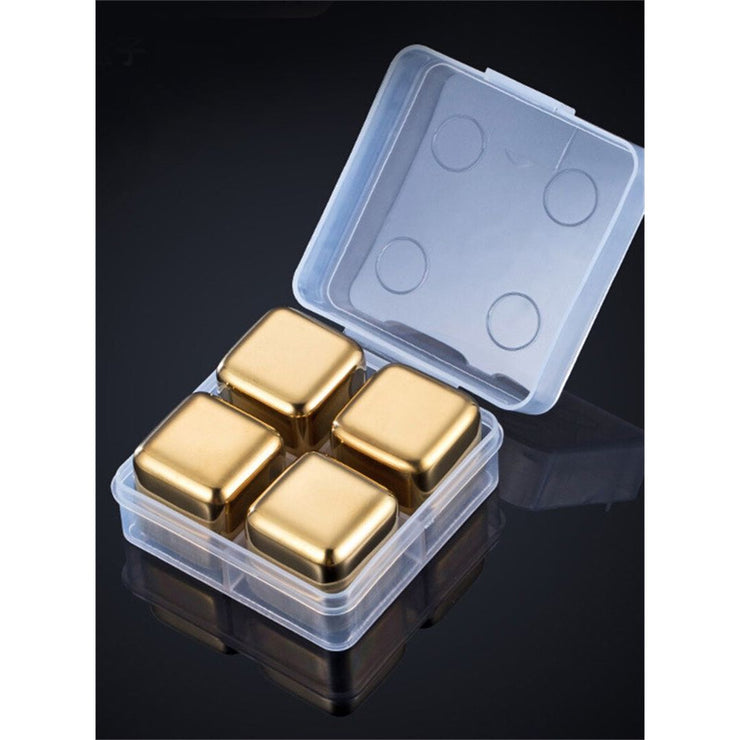 Stainless Steel Gold Ice Cube Set Beer Red Wine Coolers Reusable Chilling Stones Vodka Whiskey Keep Drinks Cold Bar Bucket Tools - Free Shipping!