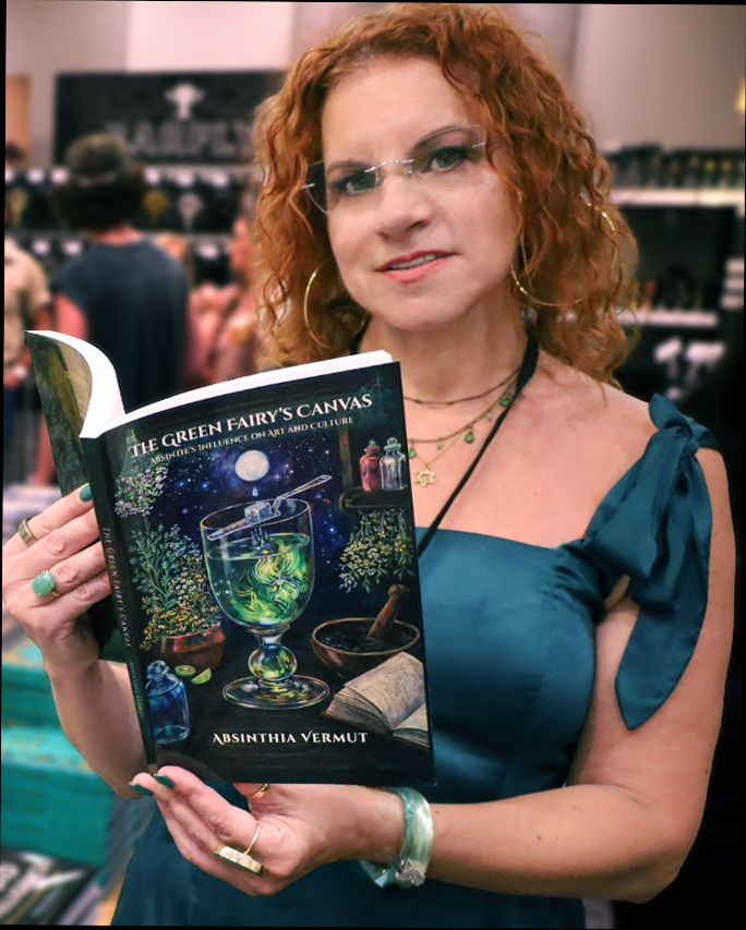 Absinthia in bookstore with the Green Fairy's Canvas